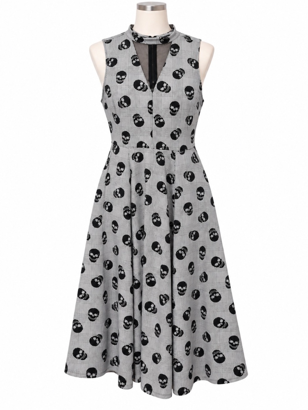 Torrid Houndstooth Skull Print Fit & Flare Midi Dress With Pockets Size 1